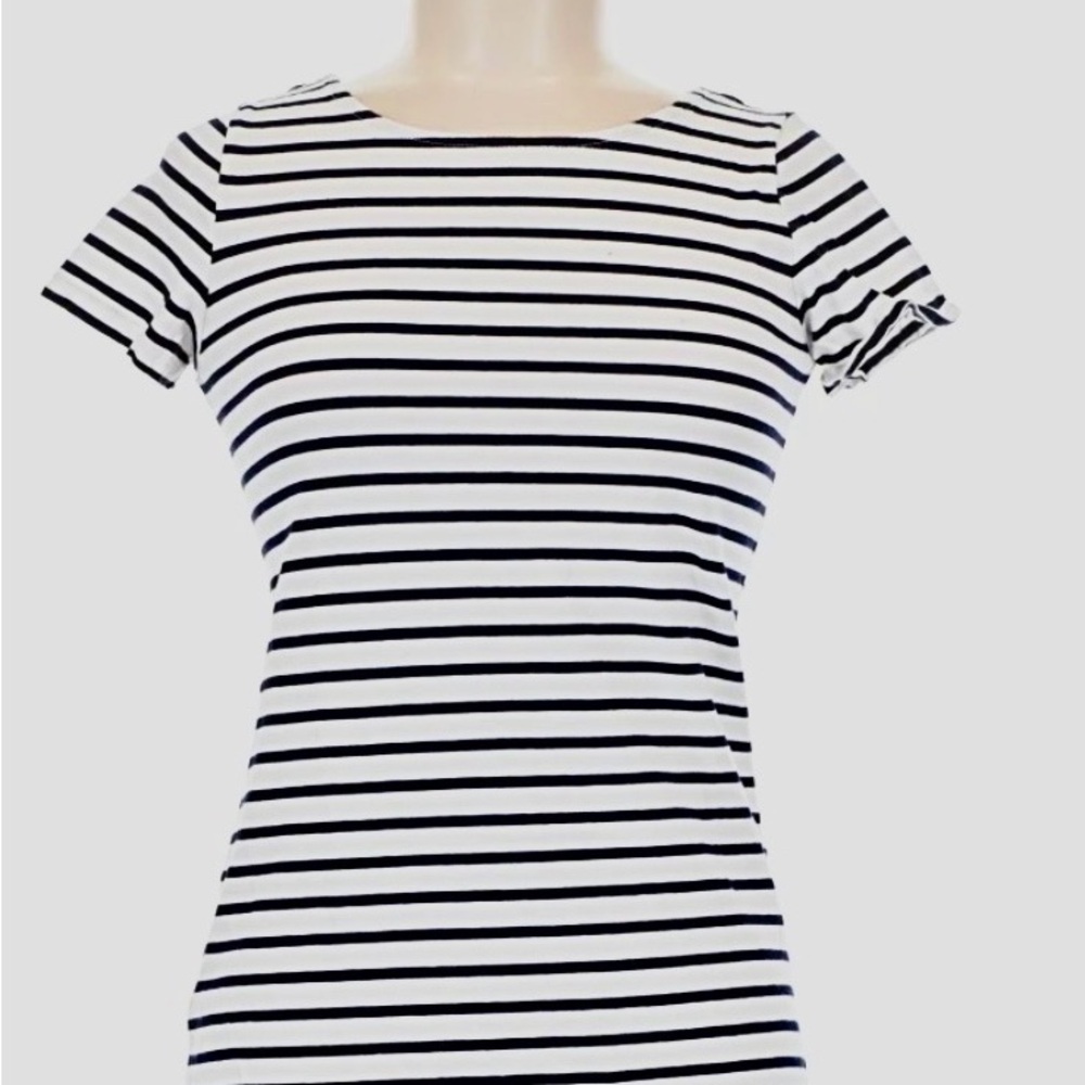 Boden Breton Black & White Striped Short Sleeve Top